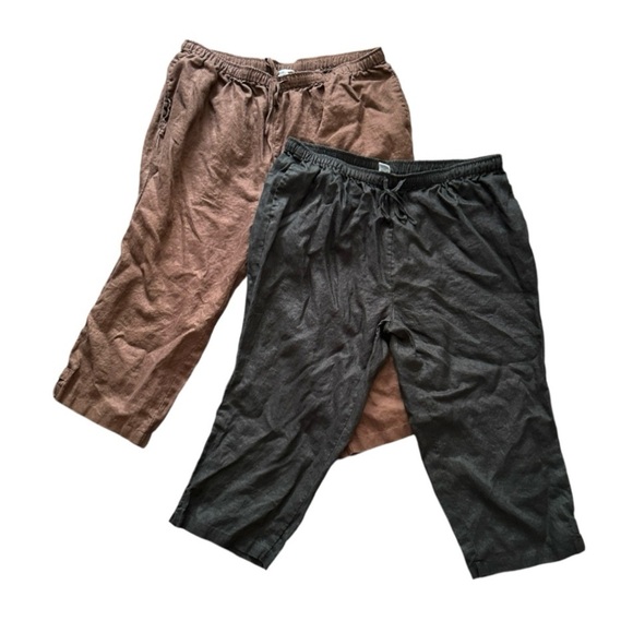 Lot Of 2 Silhouettes Linen Cropped Pull On Pants Womens Plus Size 3X Black Brown - Picture 1 of 16